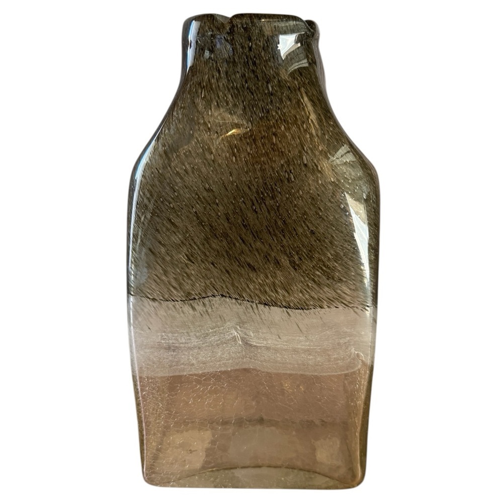 Smoked Bent Glass Decorative Vase - Green Accent